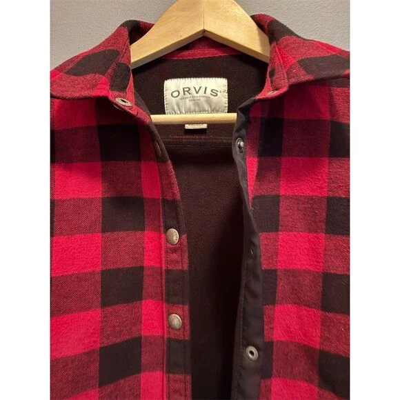 Orvis Jacket Womens Size S Red Black Buffalo Plaid Fleece Lined Snap Front - Picture 2 of 8